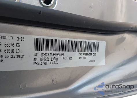 2015 Dodge Dart Se from USA, damaged, VIN 1C3CDFAA9FD300685